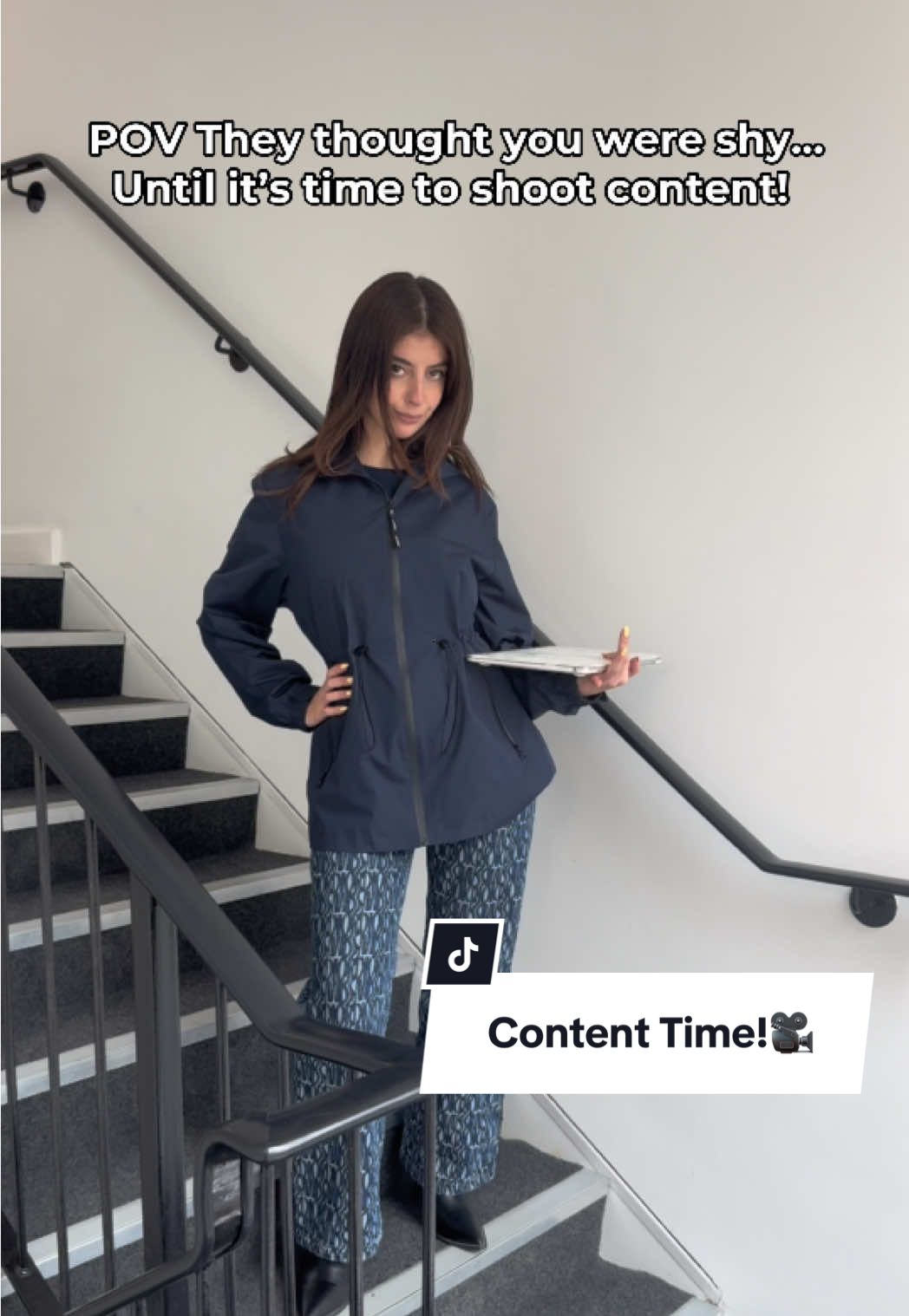 A post by @puffit.uk on TikTok caption: Time to shoot some content 😎💅 #puffit #socialmedia #marketinghumor #officehumor #raincoat #fyp #tiktokmademebuyit 