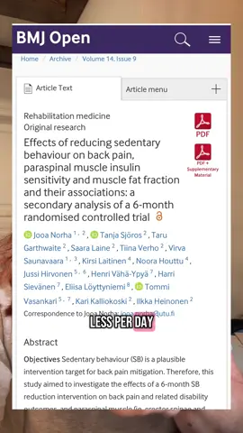 A post by @ladyspinedoc on TikTok caption: Your spine loves movement. 🧠💪 A 2024 study in BMJ Open found that reducing daily sitting time by just 40 minutes and adding even 20 minutes of moderate activity can prevent worsening back pain over time. Motion is medicine, especially for your spine. So take that walk, stretch it out, and keep moving. 👟 #SpineHealth #BMJOpen #BackPainPrevention #MovementIsMedicine #LadySpineDoc