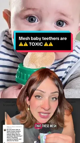 A post by @antiplasticlady on TikTok caption: Replying to @Jessica Loberstein mesh baby teethers are toxic - here are some better alternatives ❤️❤️❤️ #babyteethers #microplastics #toxicchemicals #polyester #teething 