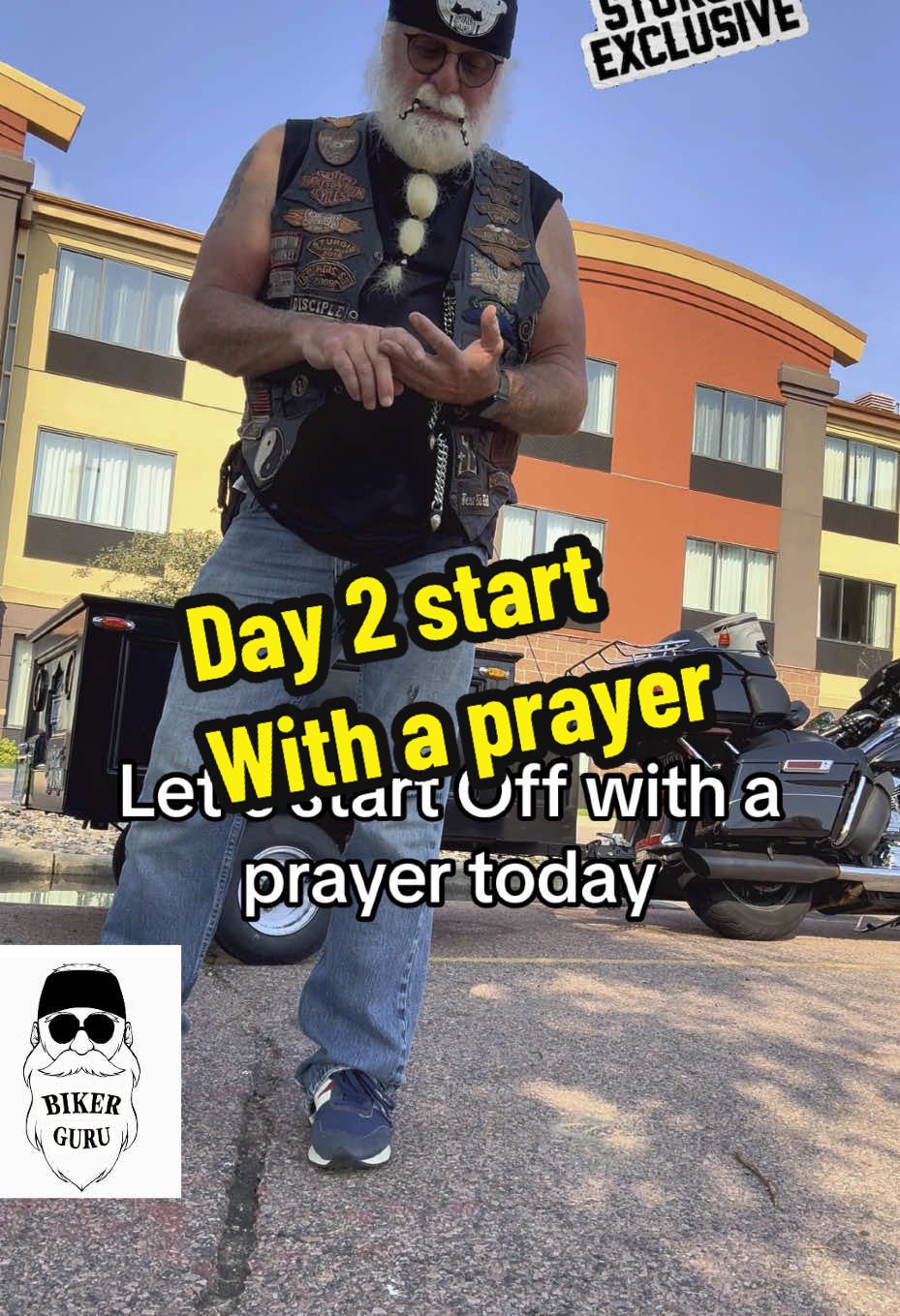 A post by @bikerguru on TikTok caption: #bikerguru #bikertok #bikersoftiktok #sturgisrally #oldguys #prayer #jesus 