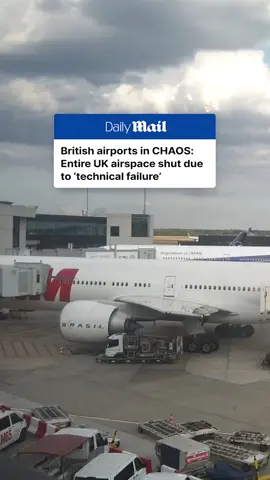 A post by @dailymailuk on TikTok caption: Chaos erupted at all of Britain's major airports this afternoon with flights out of London grounded because of a 'technical issue'. Summer holidaymakers were stuck on the tarmac or rediverted to European airports after an air traffic control failure, which started earlier on Wednesday afternoon. London Heathrow, Birmingham, Liverpool, Edinburgh, Stansted, Manchester, Gatwick, and Luton are among those affected.  Air traffic control provider Nats has since 'restored the system' and is in the 'process of resuming normal operations', it confirmed, but further delays are inevitable. #plane #flight #airport #heathrow #gatwick #news #disruption 