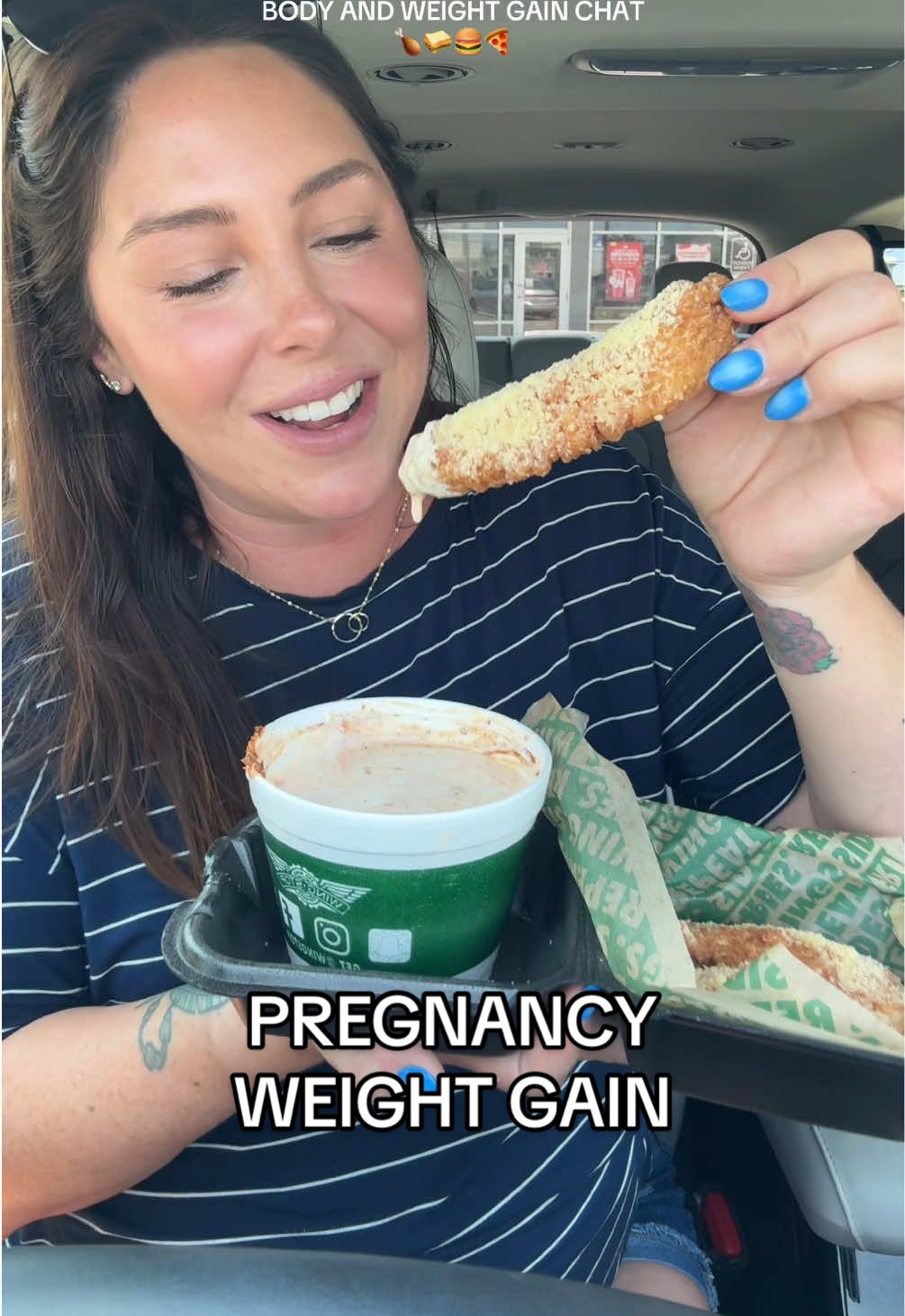 A post by @katiesantry on TikTok caption: Replying to @Denise W  And I’ll come back snatched AF when I want to, Denise.  #pregnant #pregnantlife #pregnanttiktok #thirdtrimester #momsover30 