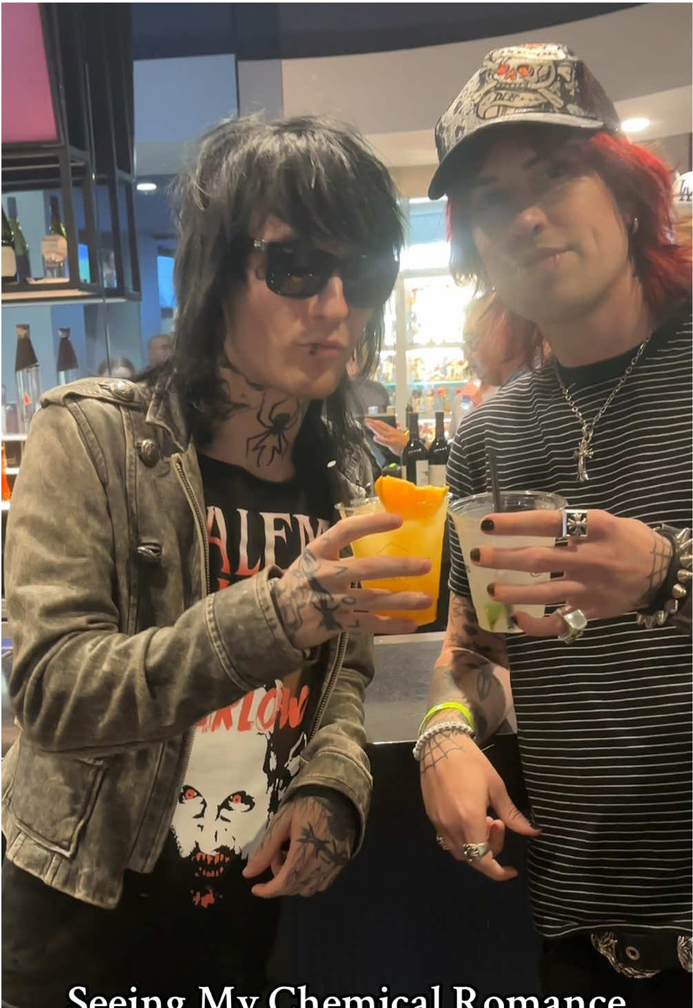 A post by @johnnieguilbertreal on TikTok caption: Seeing My Chemical Romance for the first time, thank you so much @hottopicofficial for the tickets🔥 long live the black Parade such a phenomenal show.