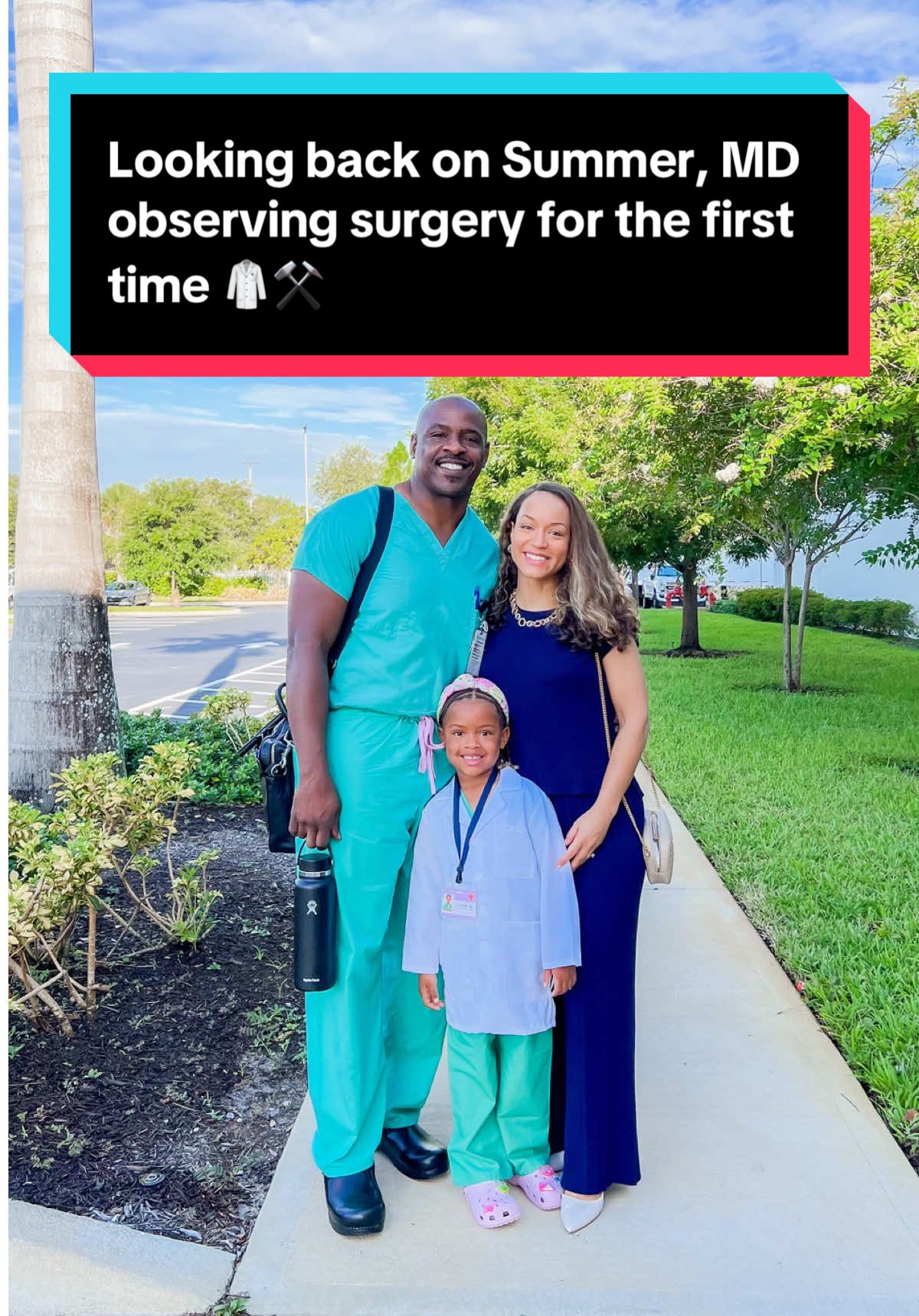 A post by @janylsmithesq on TikTok caption: One year ago today, Summer had the chance to observe her dad perform surgery—and it’s still one of our favorite memories to look back on. 🥼 She was so excited to wear scrubs just like @dr.marvinksmith, and selected a pair of pink protective glasses for the occasion. From the moment we arrived, she was locked in. Marvin walked her through everything—from the instruments and anatomy to the flow of the procedure—and she listened with the focus of someone 5x her age. ⚒️ She stood there soaking in the 30-min procedure, asking questions, and even pointing out parts of the anatomy on the screen that Daddy had just reviewed with her. It was like watching a fourth-year med student interacting with an attending. 😂 After the case, she had snacks in the lounge, visited her favorite staff members upstairs in the office, and fell asleep on the ride home—completely tuckered out from her big day. 😪 It was an incredible educational experience, but even more than that, it was incredibly meaningful. You could see the pride in Marvin’s face. And even now, a year later, Summer still talks about it. She still knows what ACL stands for. And her dad is still very much her hero. 👨🏿‍⚕️ #momsoftiktok #familytok #intentionalparenting #orthopedicsurgeon #summermd #education #rolemodel #proudparents #positivespace #wholesome