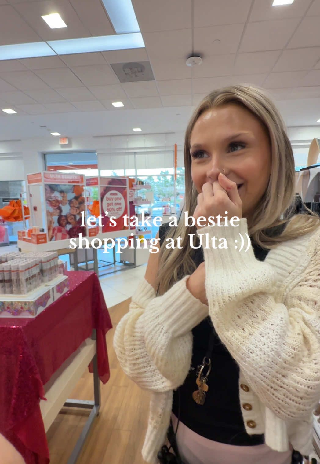 A post by @shelbyannbell on TikTok caption: a little surprise in @Ulta Beauty today hehe 🤭🤭❤️ ily @haley cooper #ultahaul #shoppingvlog #vlog #makeuphaul #beauty #makeup 