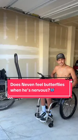 A post by @amberandneven on TikTok caption: Does Neven still feel butterflies when he’s nervous?🦋  #questionoftheday #paralyzed #paraplegic #wheelchair #wheelchairlife #fylpシviralシ #spinalcordinjury #spinalcordinjuryrecovery #spinalcordinjurysurvivor #fiance #engaged #motivation #howto #dirtbike #moto #racing #foryoupage #craighospital @Amber Cogbill @Neven 