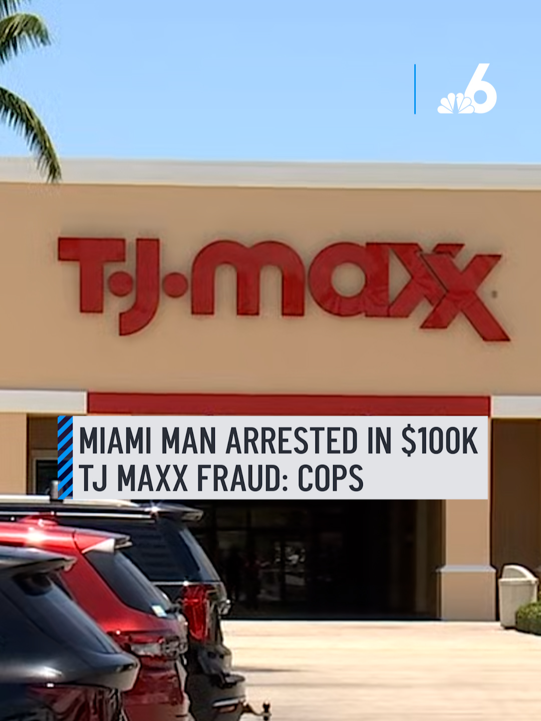 A post by @nbcsouthflorida on TikTok caption: A Miami man is accused of scamming over $100,000 from TJ Maxx and Marshalls stores across Florida using stolen identities, according to police  #miamiflorida #fraud #identitytheft #tjmaxx #marshalls #crime #retailcrime #scam #arrested #florida
