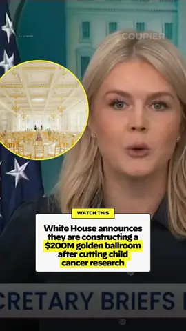 A post by @couriernewsroom on TikTok caption: The Trump administration will be spending millions of dollars to construct a large gilded ballroom at the White House after cutting health care from millions of Americans.