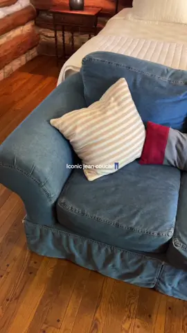 A post by @theunofficialtourguide on TikTok caption: My jeans are a couch. 👖🛋️ #jeancouch #vintagefinds #thriftfinds #iconicthrifthaul #vintageshopping 