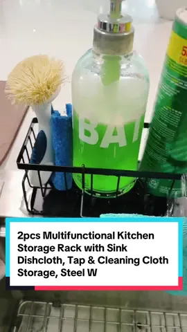 A post by @heyreemaa on TikTok caption: 2pcs Multifunctional Kitchen Storage Rack with Sink Dishcloth, Tap & Cleaning Cloth Storage, Steel Wire Magic Tool Household Organiser Basket . #spongeholder #spongeholderforsink #spongeholderwithdrain #kitchensinkdishspongeorganizer 