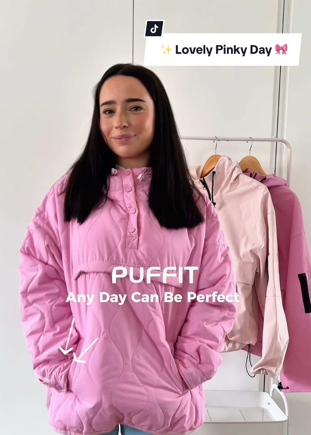 A post by @puffit.uk on TikTok caption: Loving this Pinky Vibe 🎀 🫧 💡 #puffit #tiktokshop #hoodie #puffer #pink 