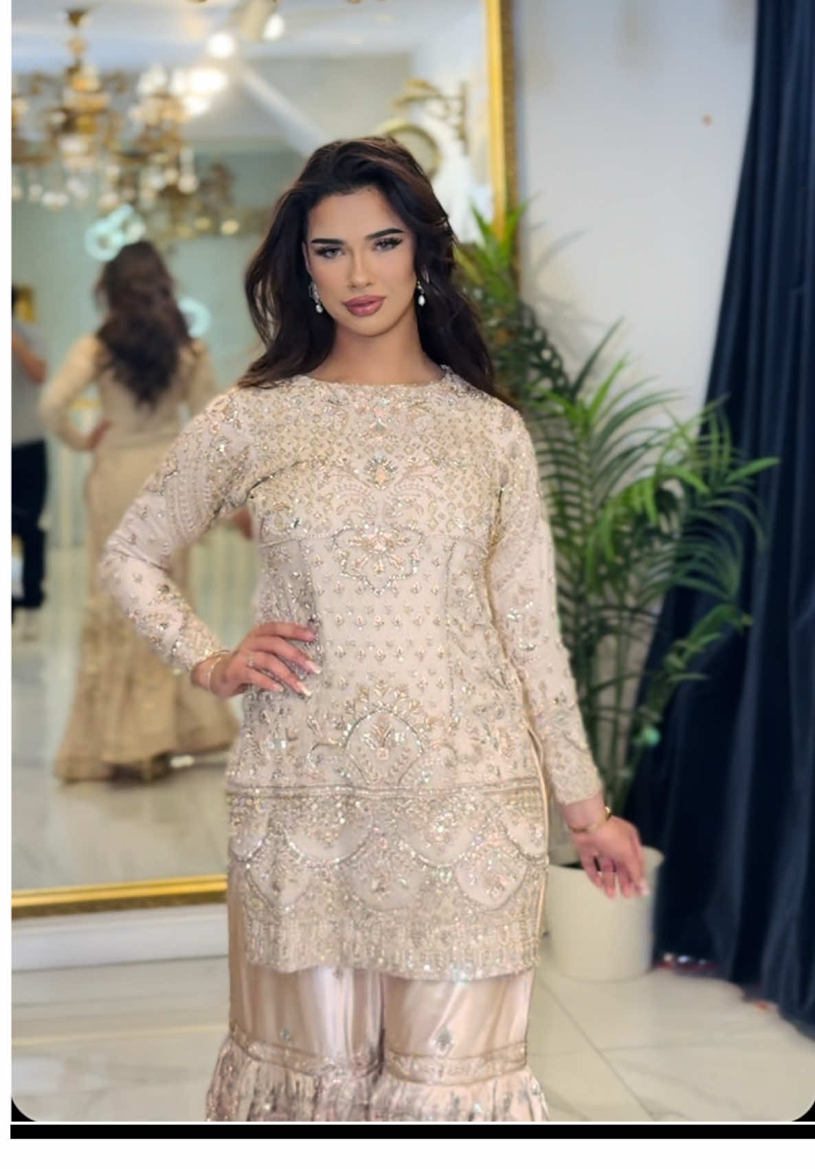 A post by @buraaq_bridal on TikTok caption: Elegance that speaks for itself ✨ Explore our latest bridal & party wear at Buraaq Bridal, Birmingham. For orders & inquiries, WhatsApp only:  +447908 896850 💬 #viralvideos #fyp #trendingdesign #pakistan 