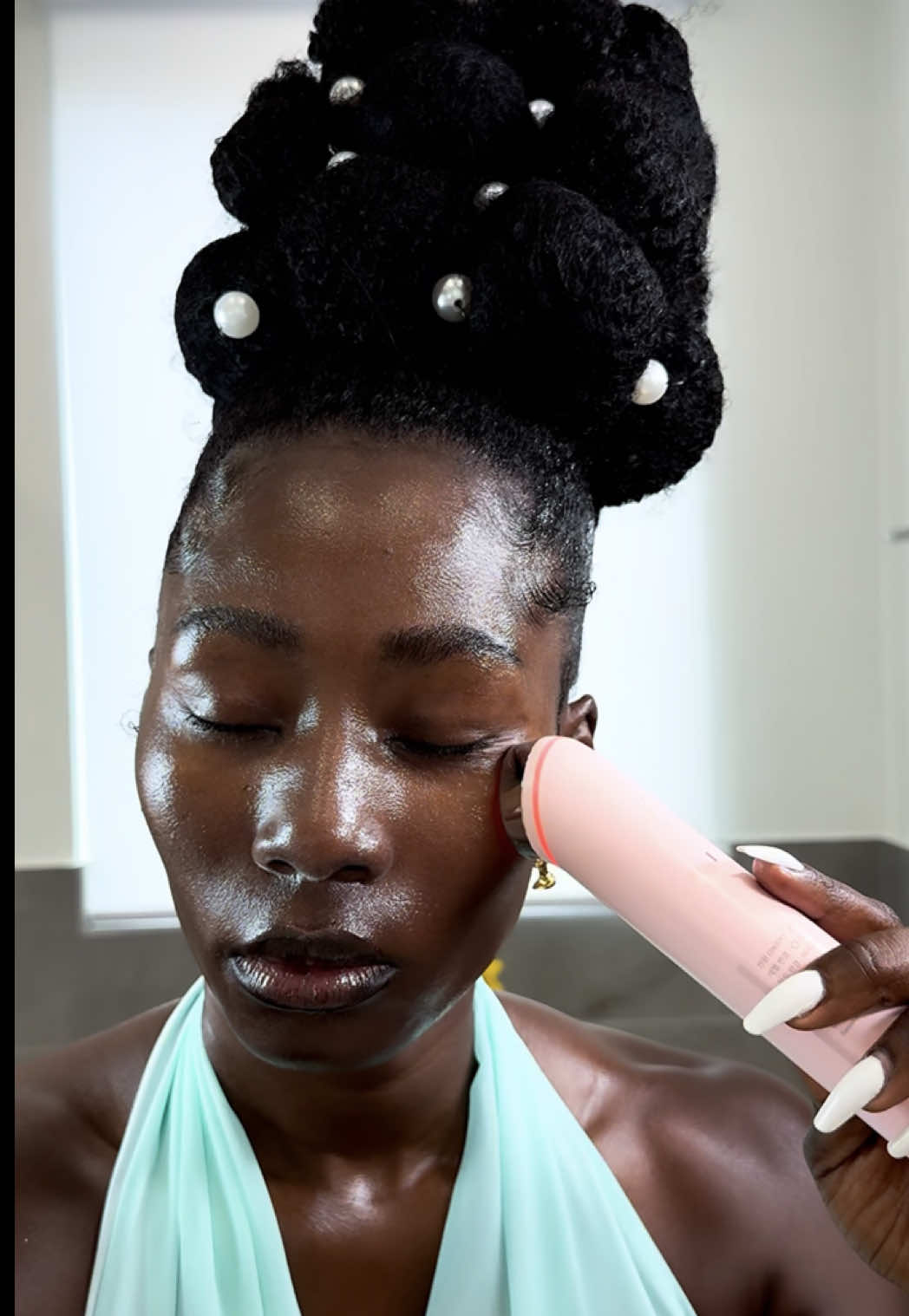 A post by @kristline__ on TikTok caption: Boba Hair & Boba Skincare #medicube #koreanskincare #vitaminc #boosterpro #hyperpigmentation #skincare #ulta @medicube global 
