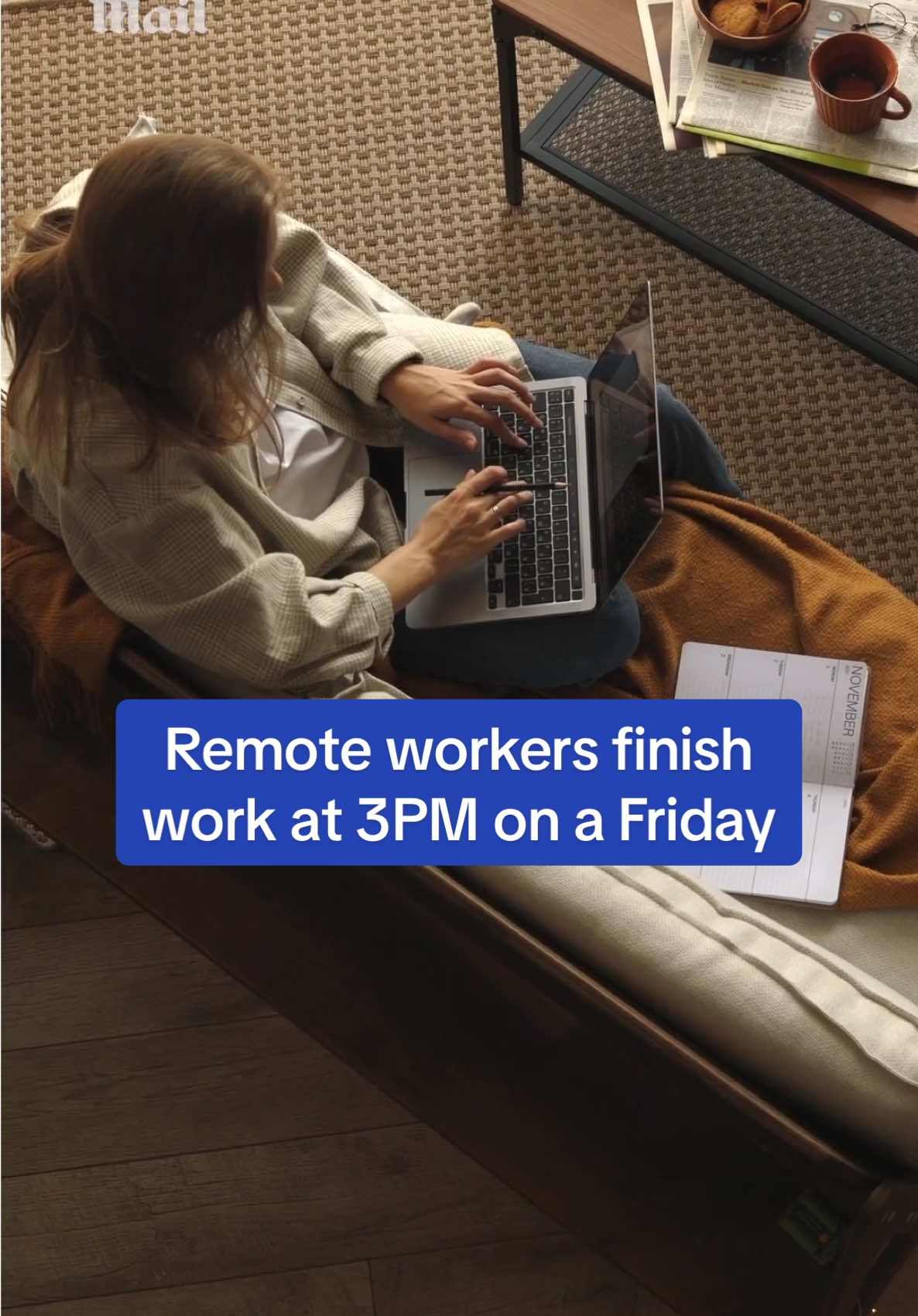 A post by @dailymailuk on TikTok caption: It’s Friday. Time for the weekend? For people who work from home, the work week is ending at 3PM according to Virgin Media - with a majority saying they feel absolutely no guilt for clocking off early.  #workfromhome #wfh #remotework #weekend #friday #fridayfeeling #news 
