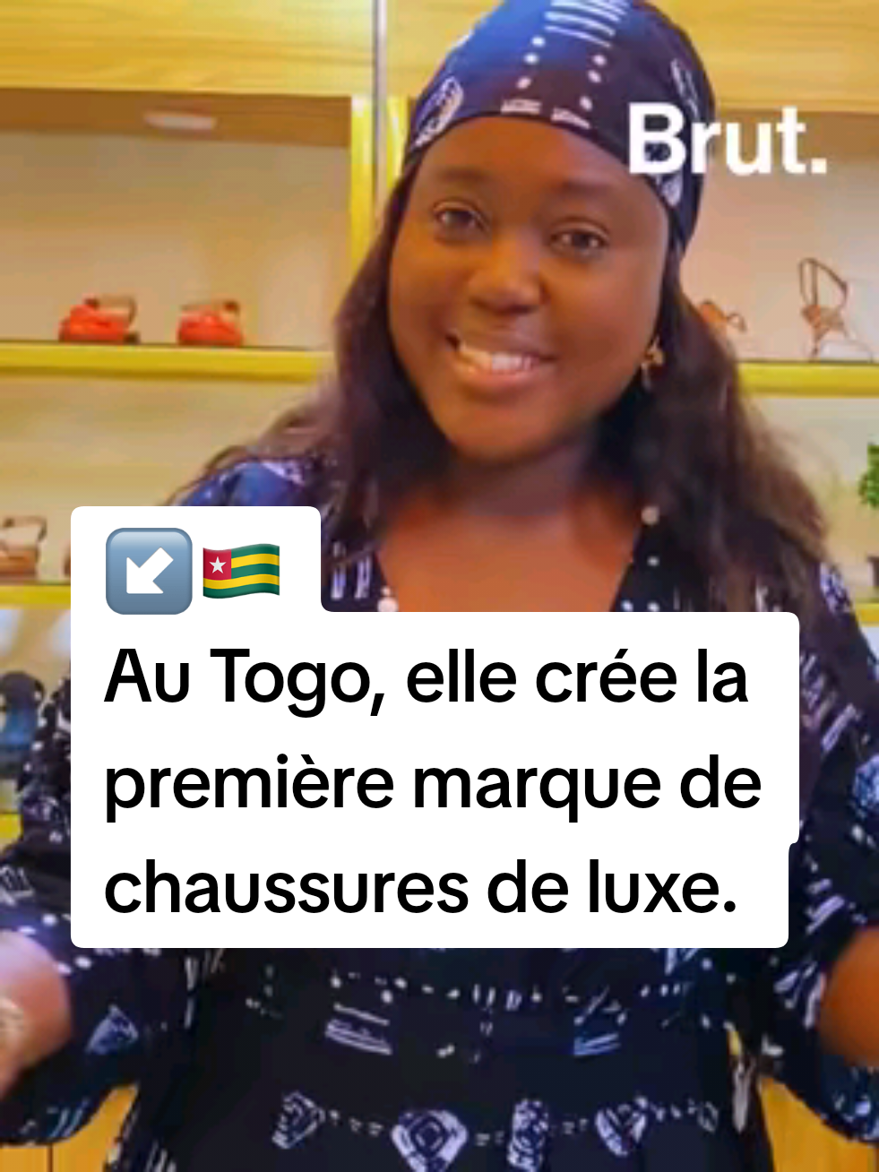 A post by @brutafrique on TikTok caption: 🇹🇬 "J’ai réalisé qu’on n’avait pas de marques africaines pour concurrencer les grandes marques de chaussures." Aujourd’hui, Odile est la première à créer une marque de chaussures de luxe au Togo : Edemshoes. Pour Brut, elle raconte son parcours et sa passion pour les belles chaussures. #afrique #women #skills #luxe #chaussures