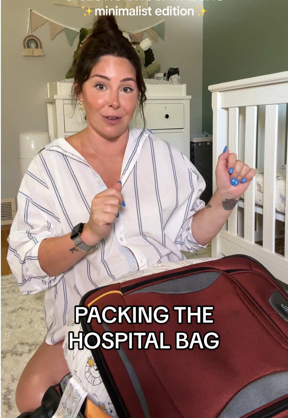 A post by @katiesantry on TikTok caption: My c-section hospital bag. Anything you think I’m missing??  #hospitalbag #newbornessentials #momsover30 #thirdtrimester #pregnant 
