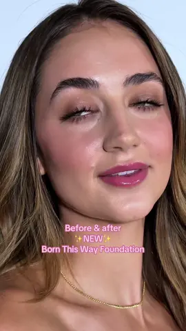A post by @toofaced on TikTok caption: BEFORE & AFTER 😍 See the difference with our NEW Born This Way Foundation - hydrating, weightless, and totally undetectable! ✨🔥 💧 24 hour longwear & hydration 💖 Natural, buildable coverage 📸 Always camera-ready Unlock your best skin yet - shop on TikTok Shop now! 🛍️ #toofaced #tfbornthisway #tfcrueltyfree 