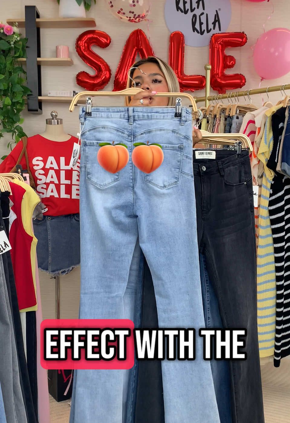 A post by @shoprelarela on TikTok caption: Push up flared jeans!!😍 So many colours for you to choose!✨✨Join live grab yours now!! #TikTokMadeMeBuylt #relarela #relarelagirls #fypuk #familytok #tiktokmademebuythis #relarelajeans 