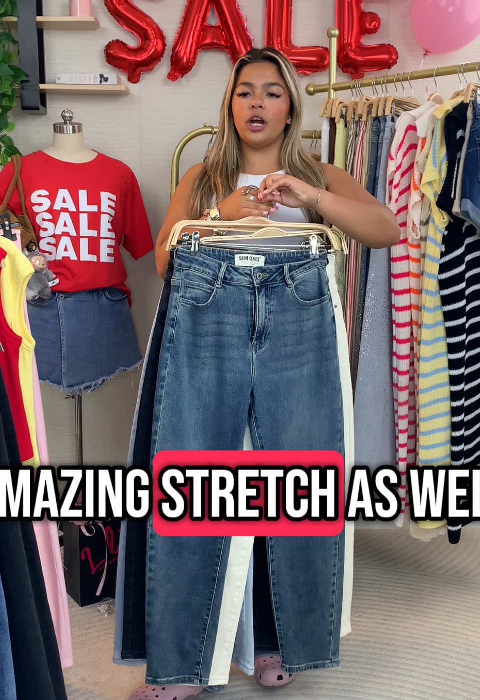 A post by @shoprelarela on TikTok caption: Mom fit jeans are here now!😘😘Same stretch as viral stretchy jeans‼️‼️Buttery soft on skin, petite girl friendly!!😍😍 #T#TikTokMadeMeBuyltr#relarelar#relarelagirlsf#fypukf#familytoktiktokmademebuythis #relarelajeans 