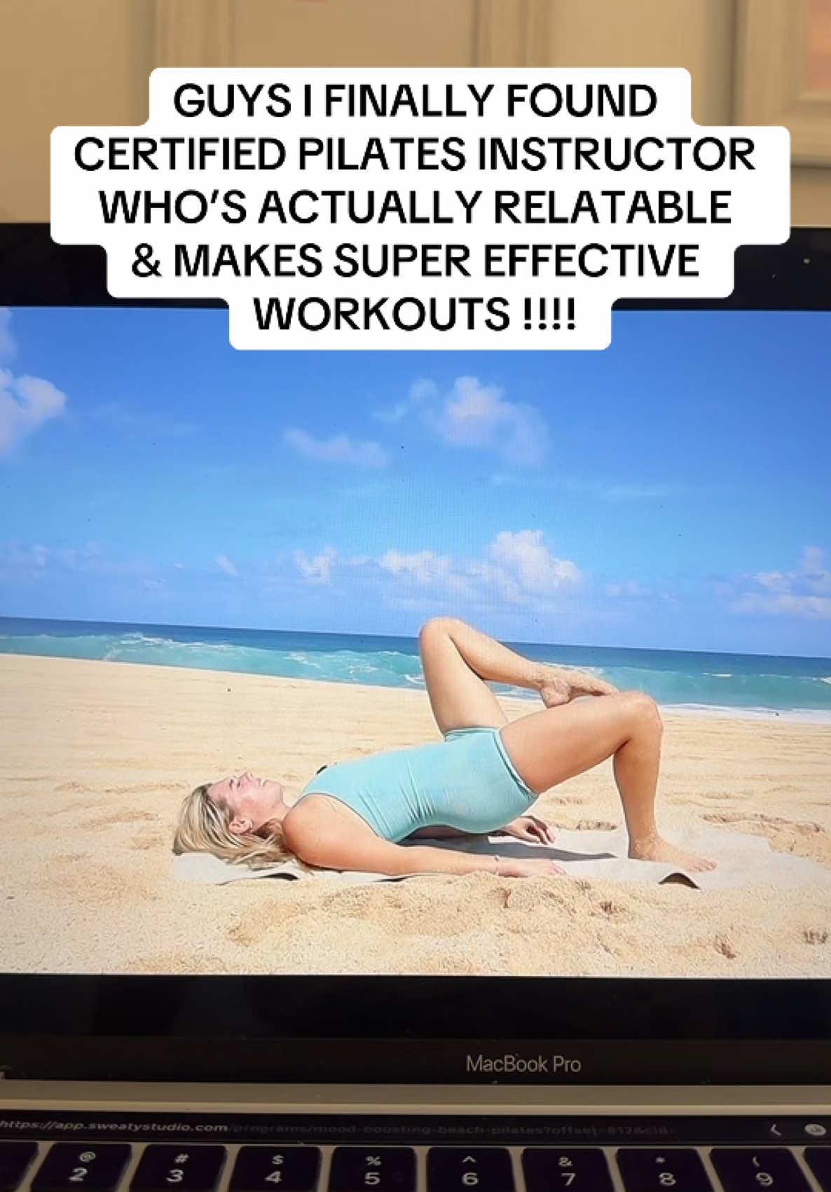 A post by @calliegualy on TikTok caption: join my free 21-day pilates challenge lN Bl0 🫶🏼🧘🏼‍♀️🎀 #pilates #pilatesworkout #pilatesinstructor 