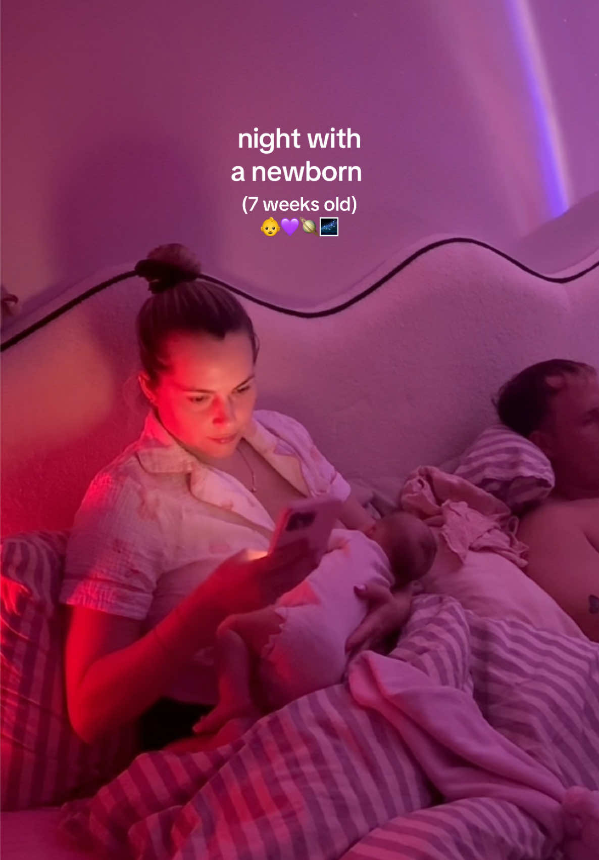 A post by @rooshome on TikTok caption: Another night with my newborn 🥹🌌 💕  #nightwithanewborn #newbornnights #newbornstage #newbornvlog #nightinmylife #newbornnightroutine #newmum 