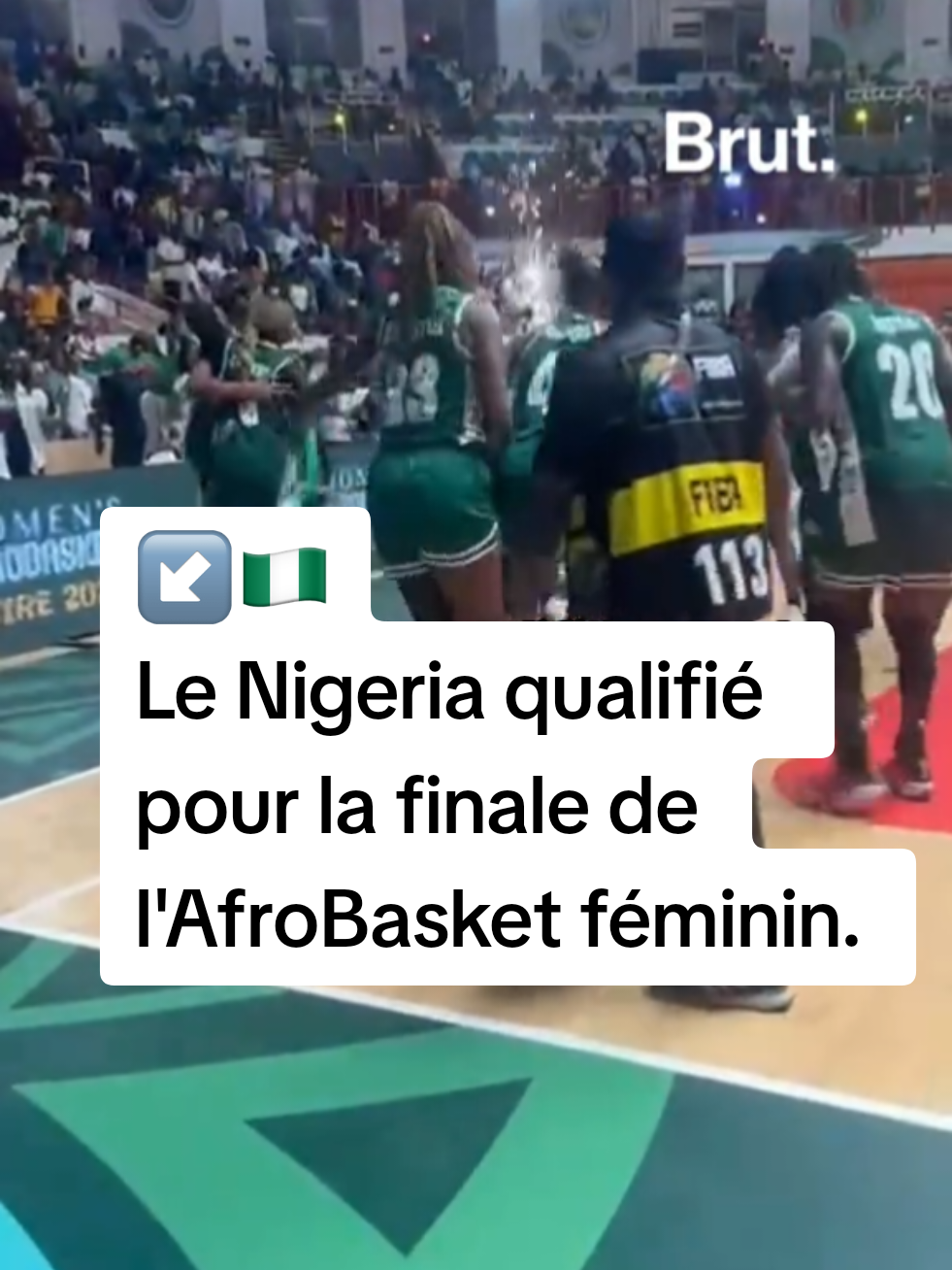 A post by @brutafrique on TikTok caption: 🏀 Les joueuses du Nigéria se sont imposées face au Sénégal sur un score de ( 75 🇳🇬 - 68 🇸🇳). Elles décrochent ainsi leur place pour la grande finale. Elles n’ont manqué de célebrer leur victoire avec des pas de danse.  #Afrobasket #tiktoknigeria🇳🇬 